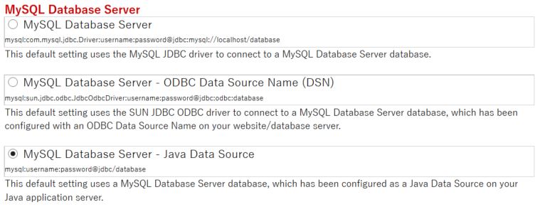 Databse connection options